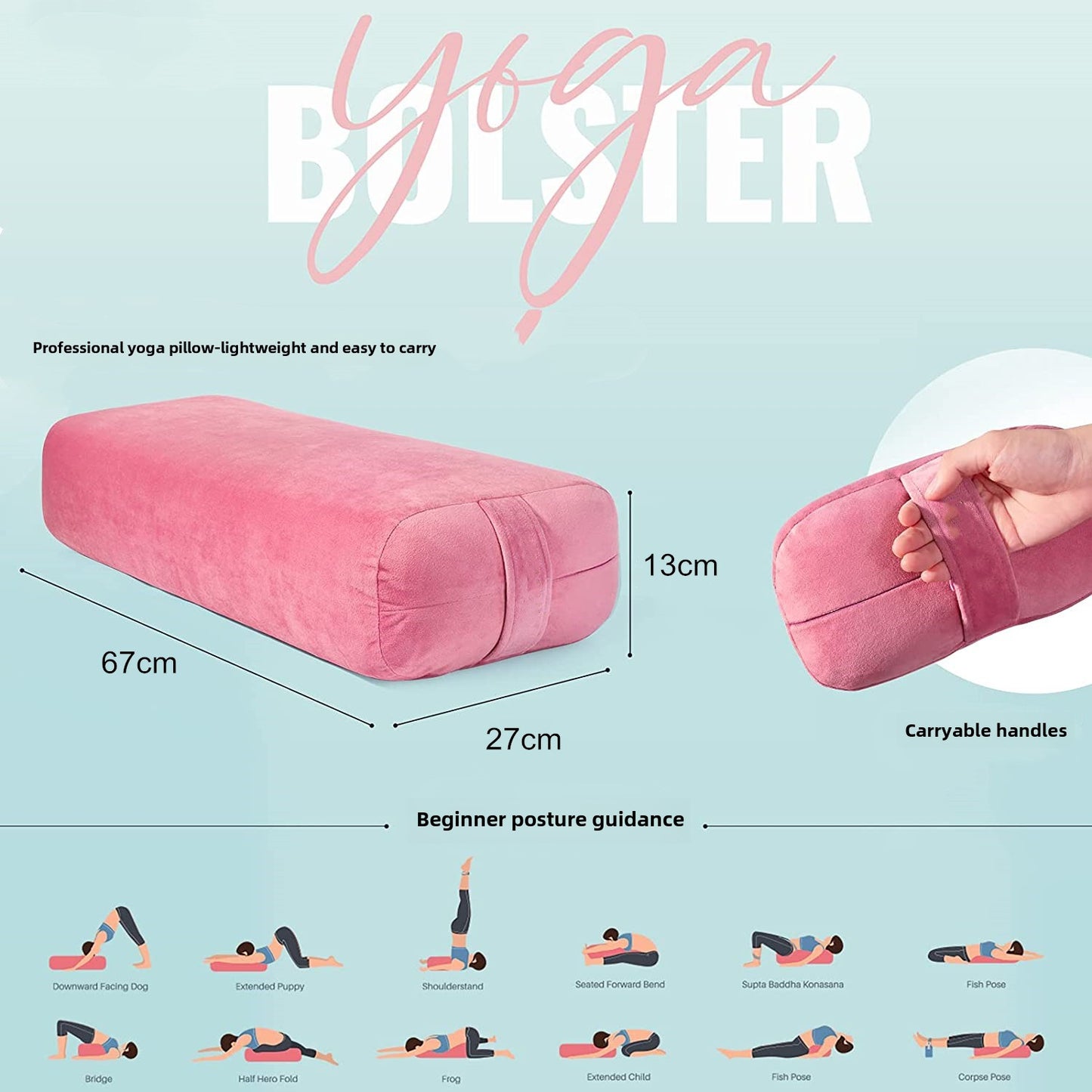 Vacuum-Sealable Iyengar Yoga Bolster Pillow - Rectangular Yin Yoga Prop for Beginners with Cervical/Lumbar Support (Adjustable Compression)